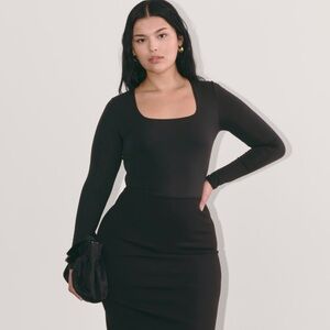 Everlane The Long-Sleeve Supima® Square-Neck Bodysuit Black